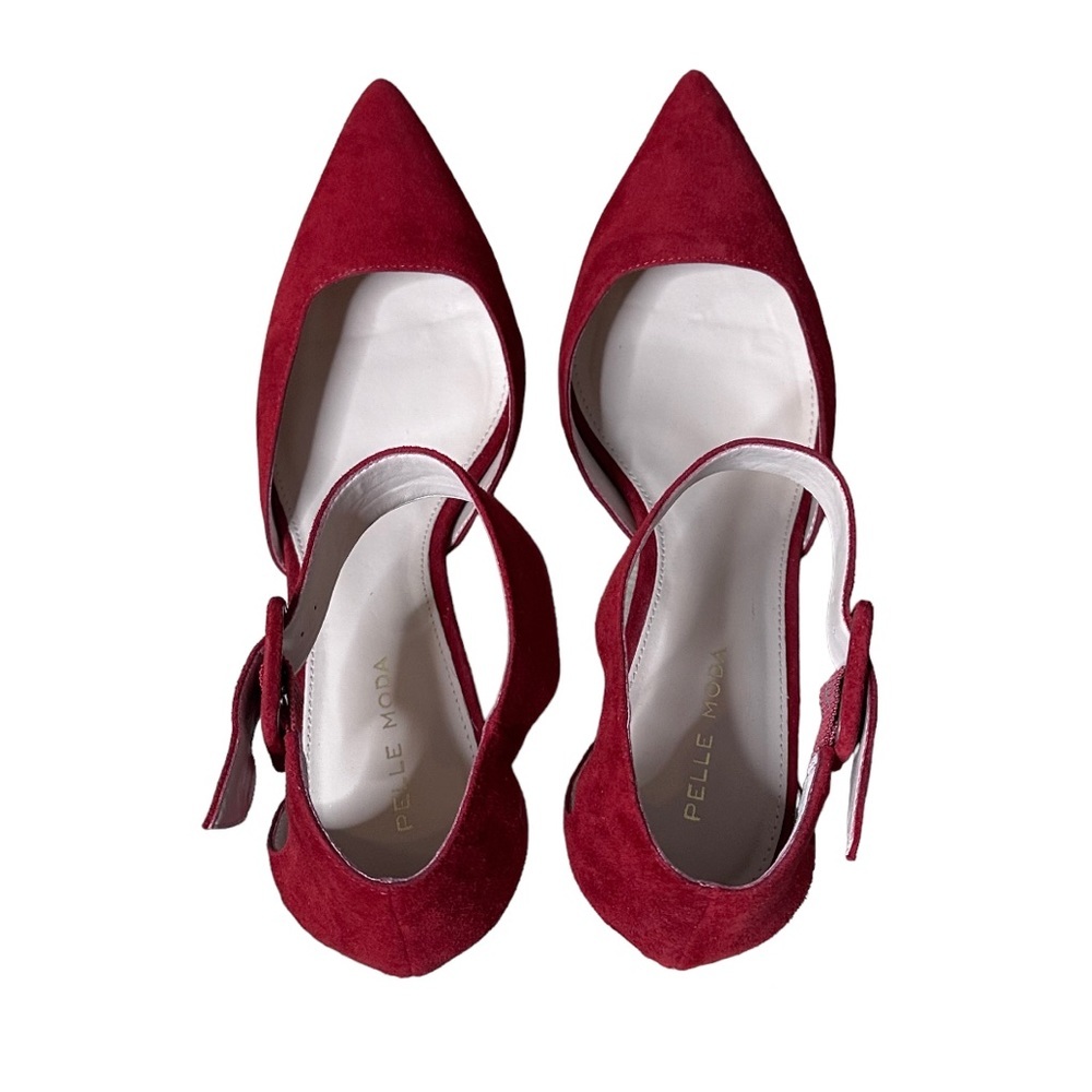 Pelle Moda Red Suede Pointed-Toe Ankle Strap Heels - Picture 6 of 9